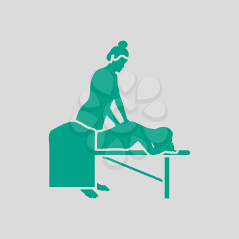 Woman Massage Icon. Green on Gray Background. Vector Illustration.