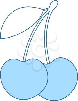 Icon Of Cherry. Thin Line With Blue Fill Design. Vector Illustration.
