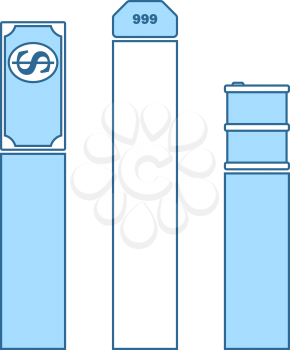 Oil, Dollar And Gold Chart Concept Icon. Thin Line With Blue Fill Design. Vector Illustration.