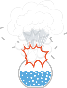 Icon Explosion Of Chemistry Flask. Flat Color Design. Vector Illustration.