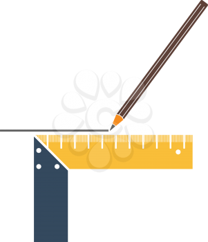 Pencil Line With Scale Icon. Flat Color Design. Vector Illustration.