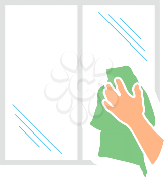 Hand Wiping Window Icon. Flat Color Design. Vector Illustration.
