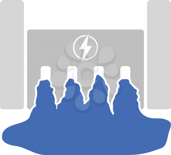 Hydro Power Station Icon. Flat Color Design. Vector Illustration.
