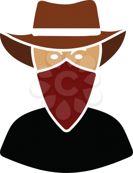 Cowboy With A Scarf On Face Icon. Flat Color Design. Vector Illustration.