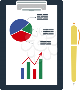 Writing Tablet With Analytics Chart Icon. Flat Color Design. Vector Illustration.