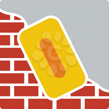 Icon Of Plastered Brick Wall. Outline With Color Fill Design. Vector Illustration.