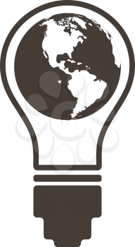 Earth day emblem with planet inside electric bulb. Vector illustration. 