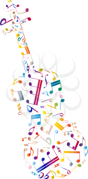 Musical background with violin from colorful notes. Vector illustration. 
