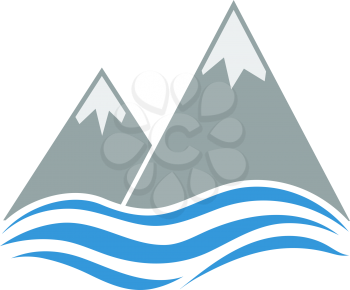 Snow Peaks Cliff On Sea Icon. Flat Color Design. Vector Illustration.