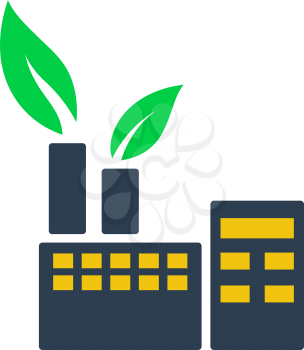Ecological Industrial Plant Icon. Flat Color Design. Vector Illustration.