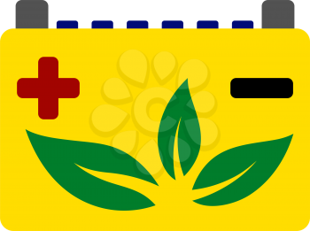 Car Battery With Leaf Icon. Flat Color Design. Vector Illustration.