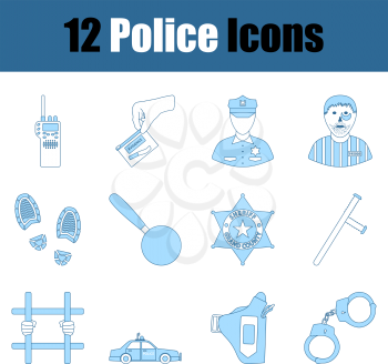 Police Icon Set. Thin Line With Blue Fill Design. Vector Illustration.