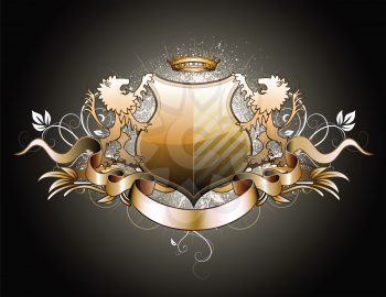 Royalty Free Clipart Image of a Golden Heraldic Shield