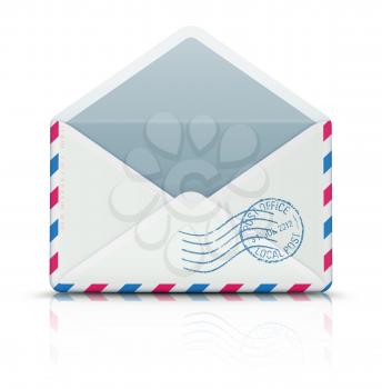 Vector illustration of open blank airmail envelope with rubber stamp