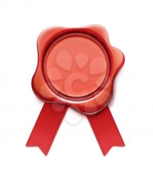 Vector illustration of red wax seal with ribbons and copy space for your own text and images
