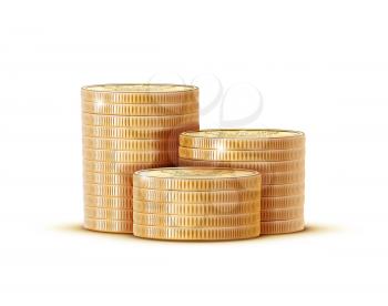 Vector illustration stacks of golden coins isolated on a white background.