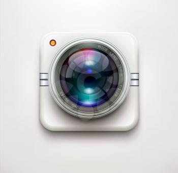 Vector illustration of a single detailed security camera icon isolated on soft background