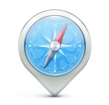 Vector illustration of highly detailed blue compass as map location pointer icon
