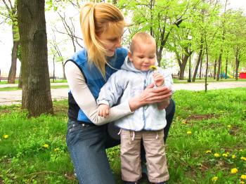 Royalty Free Photo of a Mother and Son in a Park