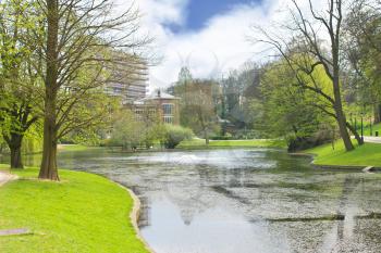 Pond in Spring Park in Brussels. Europe, Belgium