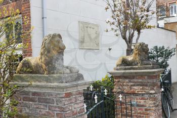 Statues of lions near the house in Gorinchem. Netherlands