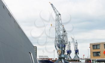 Covered dock and cranes in shipyard