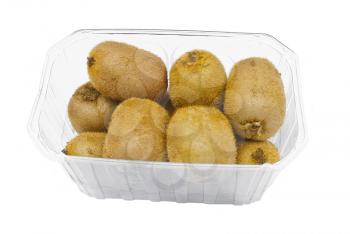 Plastic packaging kiwi on a white background 