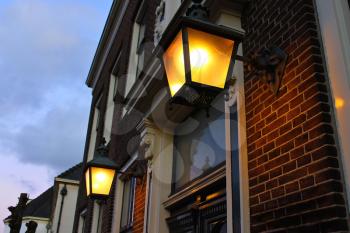 Lanterns on facade of the house in Dutch town Loenen . Netherlands