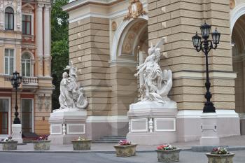 Sculpture at the entrance to Odessa Opera House. Ukraine