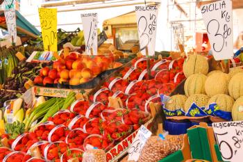 VENICE, ITALY - MAY 06, 2014: Fruit and vegetable in the market of  Venice, Italy