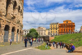 ROME, ITALY - MAY 04, 2014: People near the Colosseum in Rome, Italy
