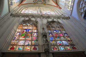 Den Bosch, Netherlands - January 17, 2015: Stained glass in the cathedral  the Dutch city of Den Bosch