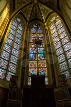 Den Bosch, Netherlands - January 17, 2015: Stained glass in the cathedral  the Dutch city of Den Bosch