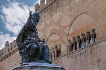 Statue of Pope Paul V on Cavour square in Rimini, Italy