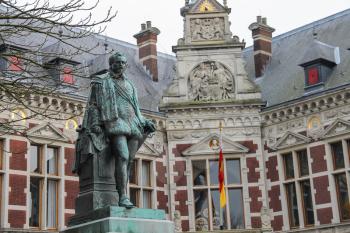 University Hall of Utrecht University and statue of Count (Graaf) Jan van Nassau in Utrecht, The Netherlands