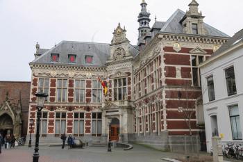 Utrecht, the Netherlands - February 13, 2016: University Hall of Utrecht University in historic city centre