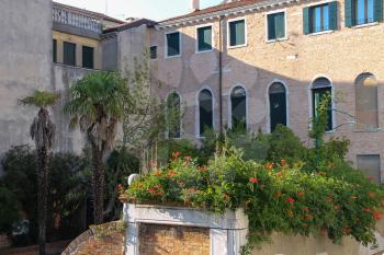 Old houses with cozy patio in Venice, Italy