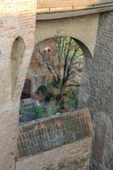 Courtyard of ancient fortress in Vignola, Italy