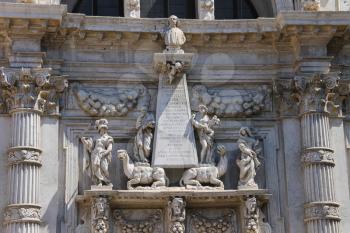 Central part of facade of Saint Moses church (Basilica di San Moise) in Venice, Italy