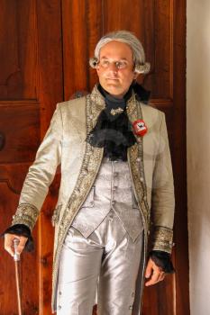 Villa Sorra, Italy - July 17, 2016: Man in historical costume on Napoleonica event. Costumed reconstruction of historical events. Castelfranco Emilia, Modena