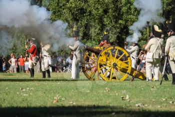 Villa Sorra, Italy - July 17, 2016: People on Napoleonica event. Costumed reconstruction of historical events. Castelfranco Emilia, Modena