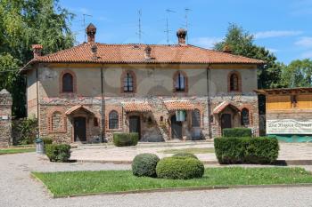 Grazzano Visconti, Italy - August 07, 2016: Old building in courtyard of ancient castle