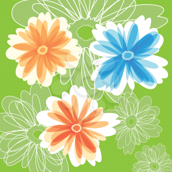 Royalty Free Clipart Image of a Flowers on Green Color  Background