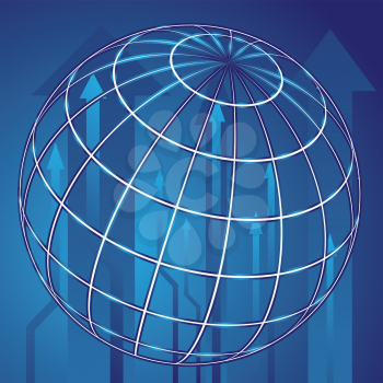 Royalty Free Clipart Image of a Globe with a Blue Arrowed Background 