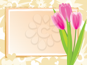 Royalty Free Clipart Image of a Spring Frame with Tulips at the Side
