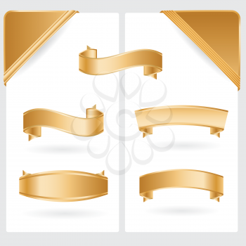 Royalty Free Clipart Image of Golden Ribbons on White Background