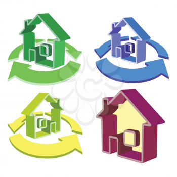Royalty Free Clipart Image of a Houses and Cycled Arrows 