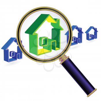 Royalty Free Clipart Image of a House Sign Under Magnifier Glass