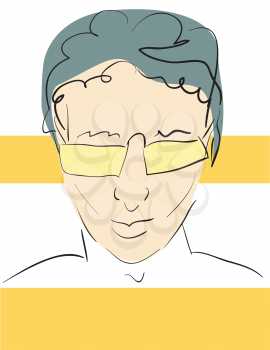Royalty Free Clipart Image of a Man in Sunglasses with a Yellow and White Background