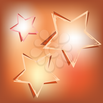 Royalty Free Clipart Image of Three Stars on Shining Background